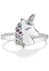 nice tiny silver cubic zirconia multicolor unicorn baby ring